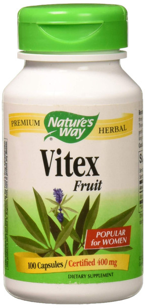 Nature's Way Vitex Fruit 400 milligrams, 100 Vegetarian Capsules. Pack of 1 Bottle
