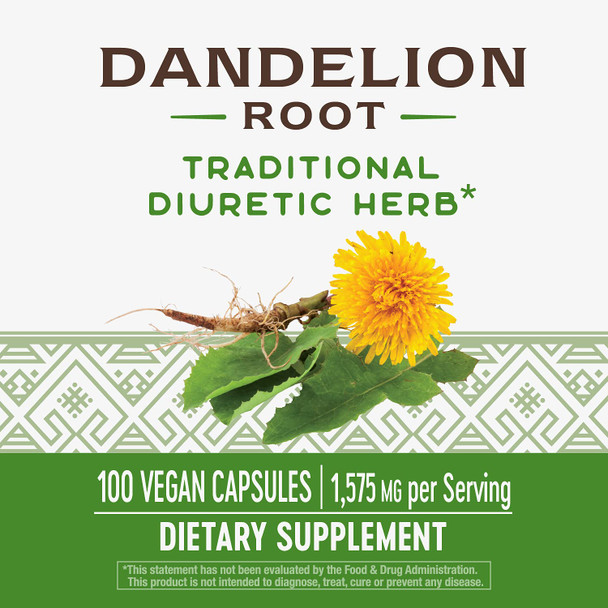 Nature's Way Dandelion Root, Traditional Diuretic Herb*, 100 Vegetarian Capsules