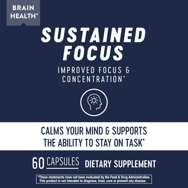 Natures Way Sustained Focus Nootropic, Brain Health*, Improved Focus & Concentration*, with L-Theanine, 60 Capsules