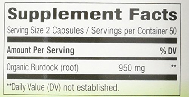 Natures Way Burdock Root Organic Vegetarian Capsule, 100 ct