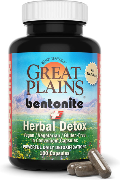 Yerba Prima Great Plains Bentonite Clay Caps Plus Herbal Detox  Food Grade  Cleanse Supplement Capsules
