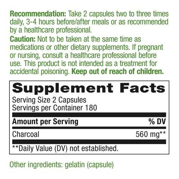 Nature'S Way Activated Charcoal, Binds Unwanted Materials And Gas*, 560Mg Per Serving, 360 Capsules