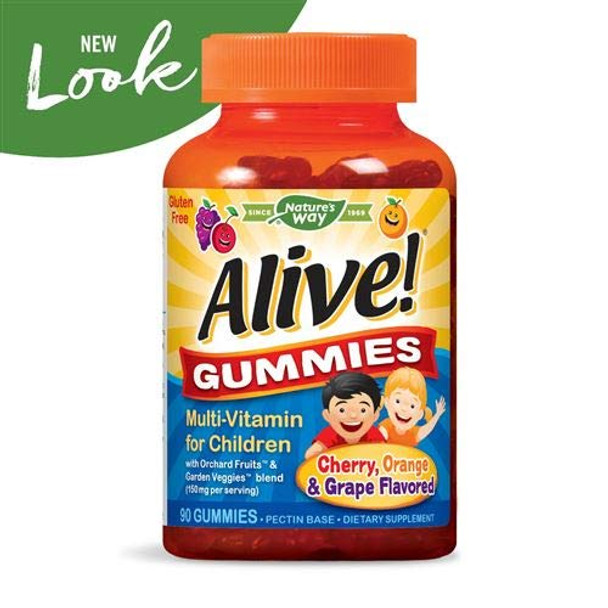 Nature's Way Alive! Children's Premium Gummy Multivitamin, Fruit and Veggie Blend (150mg per Serving), Gluten Free, Made with Pectin, 90 Gummies, Pack of 2