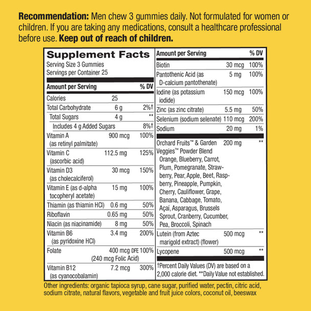 Natures Way Alive! Mens 50+ Premium Gummies, 15 Vitamins and Minerals, Grape, Orange and Cherry Flavored Gummies, 75 Gummies