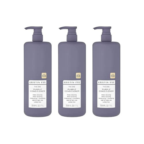 Kristin Ess Hair The One Purple Conditioner Toning For Blonde Hair Neutralizes Brass plus Yellow Tones Moisturizing Conditioner Keratin Safe 33.8 Fl Oz Pack Of 3