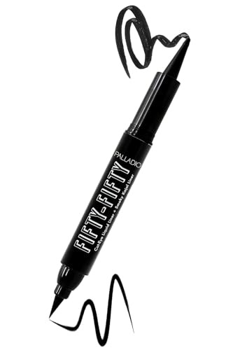 Palladio Fiftyfifty Eye Liquid Liner Dual Ended Professional Eye Styling Ultrasoft Kajal Crayon And Super Precise Fiber Tip Liner Smoky And Defined Looks Smudge Proof Quick Drying Black Cat