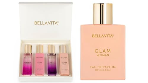 Bella Vita Luxury WomenS Perfume Set 4X20 Ml plus Glam Eau De Parfumsweet Floral Musk Vanilla Scentslonglasting Vegan And Crueltyfree Perfumes For Women Gify For Her