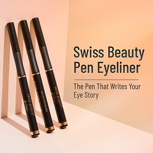 Swiss Beauty Waterproof And Long Wearing Bold Felt Tip Pen Glossy Eyelinersmudge Proof Eye Makeupquick Dryingblack 1.2Ml