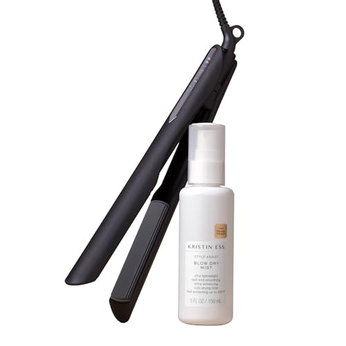 Kristin Ess Hair Nanoblack 3In1 Curling Flat Iron Straightener plus Style Assist Heat Protectant Spray 1 1 4 Inch Salon Professional Hot Tool Hair Straightener plus Curler 2 In 1 plus Beach Waver