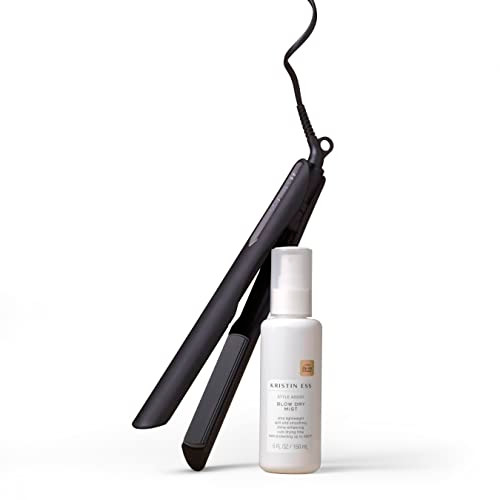 Kristin Ess Hair Nanoblack 3In1 Curling Flat Iron Straightener plus Style Assist Heat Protectant Spray 1 1 4 Inch Salon Professional Hot Tool Hair Straightener plus Curler 2 In 1 plus Beach Waver