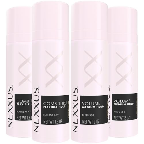 Nexxus Travel Essentials Hair Spray Volumizing Hair Mousse 2Packflexible Hold Hairspray plus Medium Hold Volume Mousse Never Stiff Or Sticky72H Antihumidity Shield 48H Frizz Control 2Pack