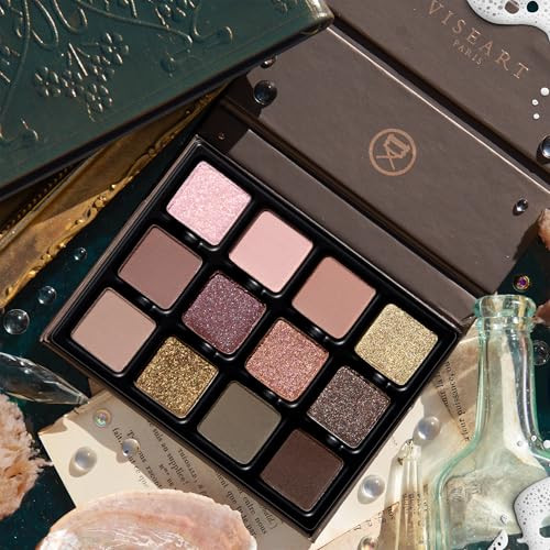 Viseart Paris Sireneuse Nocturne Tendu Eyeshadow Palette. 12 Magnetic Pans Of Obsidian Suede Glacial Shimmer And Stormswept Mattes. Professional Customisable Smallbatch