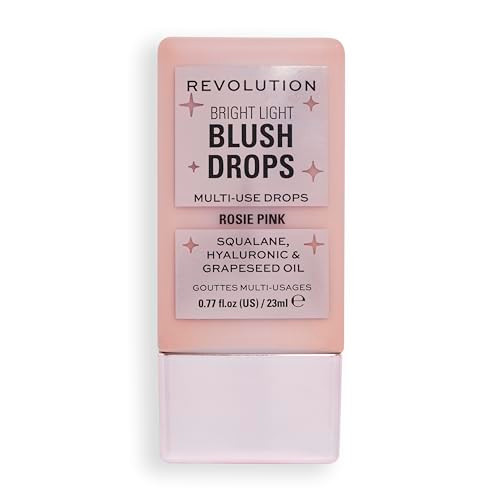 Revolution Beauty London Revolution Bright Light Glow Blush Drops Pink Rosiebuilable Liquid Blush For Face Infused With Hyaluronic Acid Vegan And Crueltyfree 0.77 Fl Oz
