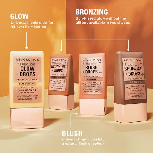 Revolution Beauty London Revolution Bright Light Glow Blush Drops Pink Rosiebuilable Liquid Blush For Face Infused With Hyaluronic Acid Vegan And Crueltyfree 0.77 Fl Oz