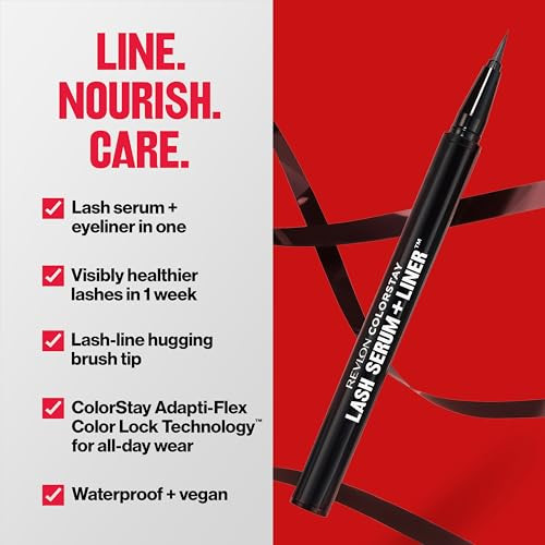 Revlon Colorstay Lash Serum plus Liner Waterproof Eyeliner Healthier Looking Eyelashes Smudgeresistant Flexible Brush Tip 001 Blackest Black
