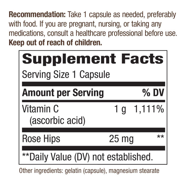 Nature's Way Vitamin C 1000 with Rose Hips, 100 Capsules