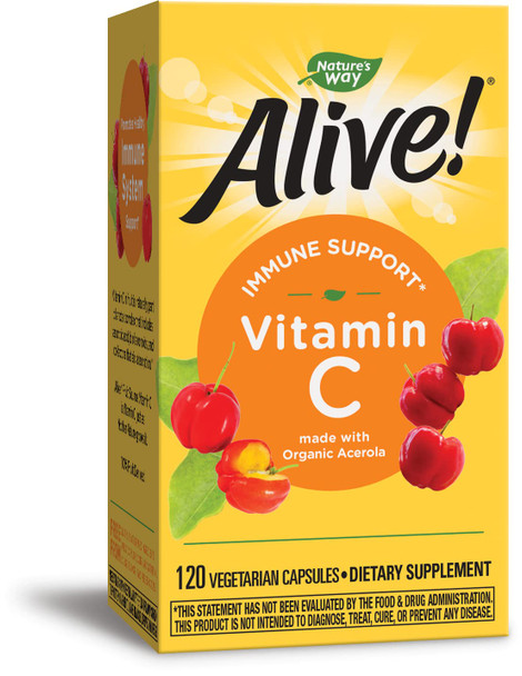 Nature's Way Alive! Vitamin C Supplement, Made with Organic Fruit, 120 Vegetarian Capsules