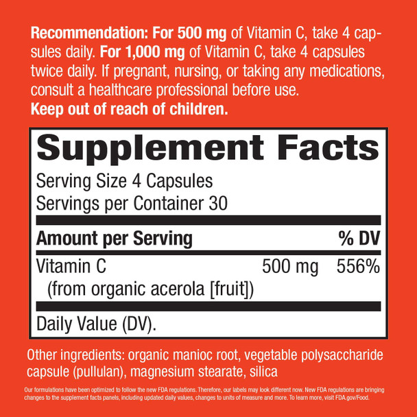 Nature's Way Alive! Vitamin C Supplement, Made with Organic Fruit, 120 Vegetarian Capsules