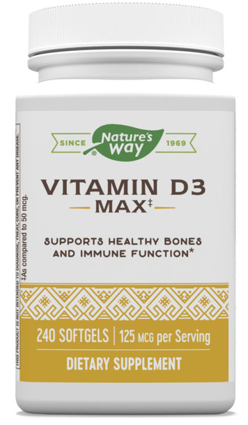 Nature'S Way Vitamin D3 Max, Supports Healthy Bones And Teeth*, Supports Immune Health*, 125Mcg Per Serving, 240 Softgels