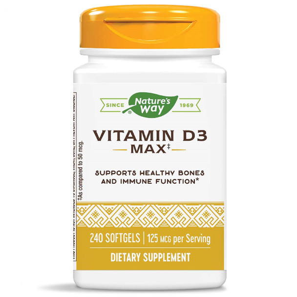 Nature'S Way Vitamin D3 Max, Supports Healthy Bones And Teeth*, Supports Immune Health*, 125Mcg Per Serving, 240 Softgels