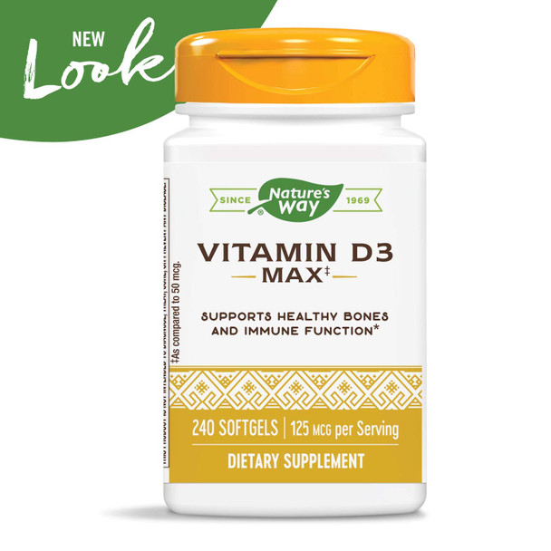 Nature'S Way Vitamin D3 Max, Supports Healthy Bones And Teeth*, Supports Immune Health*, 125Mcg Per Serving, 240 Softgels