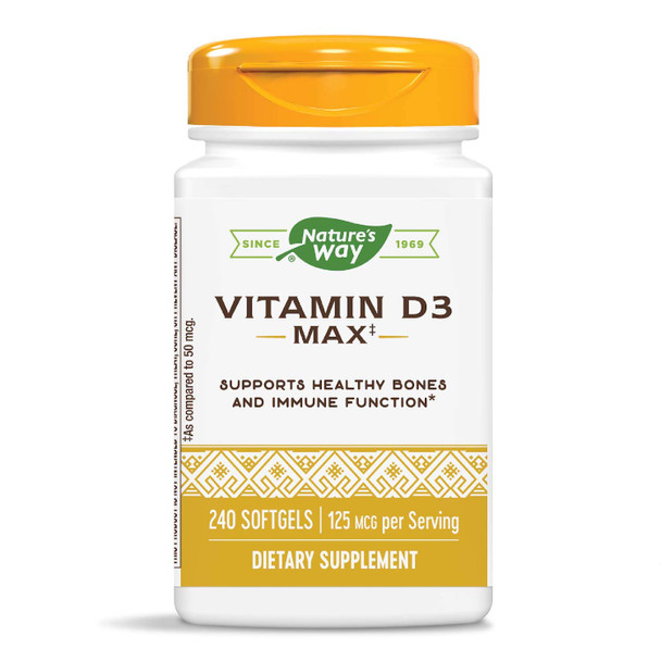 Nature'S Way Vitamin D3 Max, Supports Healthy Bones And Teeth*, Supports Immune Health*, 125Mcg Per Serving, 240 Softgels