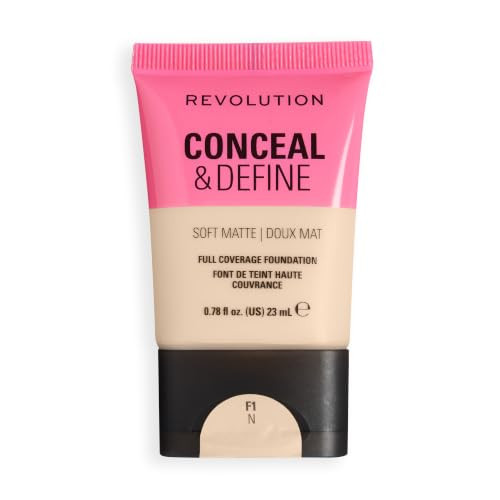 Revolution Beauty London Revolution Conceal And Define Soft Matte Tube Foundation F1Nfullcoverage Matte Finish Vegan And Crueltyfree Neutral Skin Tones 0.78 Fl Oz