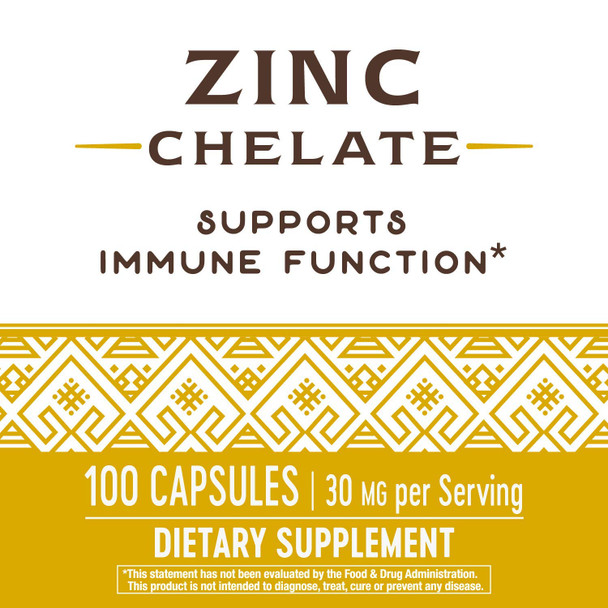 Nature's Way Zinc Chelate - 30 mg100 Capsules