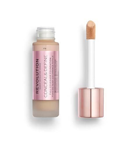Revolution Beauty London Conceal And Define Foundation Full Coverage Longlasting Matte Finish Vegan And Crueltyfree F9 Medium Skin Tones 0.8 Fl Oz