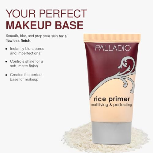 Palladio Rice Primer Formulated With Natural Rice Controls Oil On Your Skin And Locks In Makeup Lightweight With A Smooth Matte Finish Reduces Facial Shine All Skin Types Beige 0.71 Fl Oz