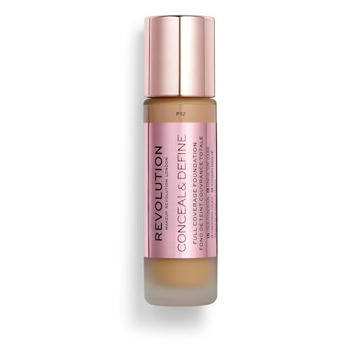 Revolution Beauty London Revolution Conceal And Define Foundation Full Coverage Longlasting Matte Finish Vegan And Crueltyfree F12 Medium To Dark Skin Tones 0.8 Fl Oz