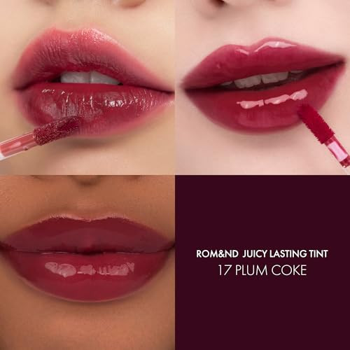 RomandNd Romandnd Beauty Juicy Lasting Tint 12Hr Long Lasting Lip Stain With Hydrating Fruit Extracts Highly Pigmented Lightweight Glossy Finish Buildable Korean Lip Tint 17 Plum Coke 0.19 Oz