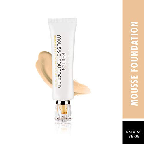 Swiss Beauty Primer Mousse Foundation Weightless Smooth And Velvet Touch Face Makeup Natural Beige 30Ml