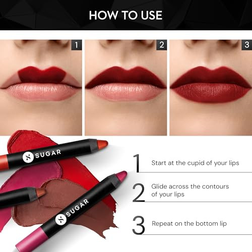 Sugar Cosmetics Matte As Hell Crayon Lipsticks For Women Lasts Up To 8plus Hours Lip Crayon With Sharpener 24 Rachel Berry 2.8 G Pack Of 1