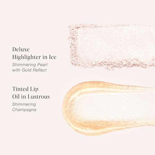 Jouer Glow On La Go Cheek And Lip Set Deluxe Ice Highlighter plus Diamond Shimmering Tinted Lip Oil Highlighter Powder For Face Luminizing Powder And Shimmer Lip Oil