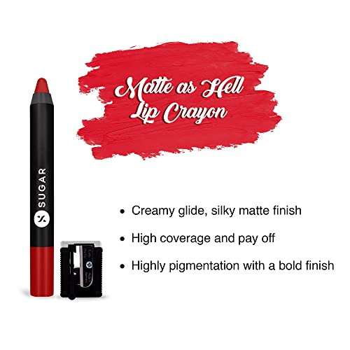 Sugar Cosmetics Matte As Hell Crayon Lipsticks For Women Lasts Up To 8plus Hours Lip Crayon With Sharpener 2.8Gm 11 Elle Woods 1 Count Pack Of 1