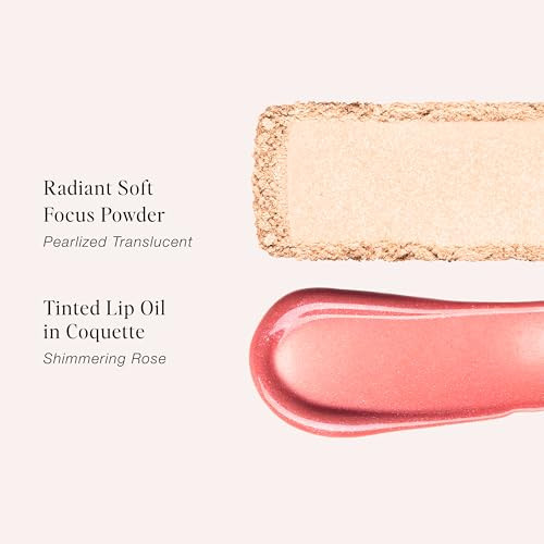 Jouer Radiant Rose Face plus Lip Set Translucent Setting Powder And Shimmer Lip Oil Blurring Powder Hydrating Lip Oil Set Face Makeup