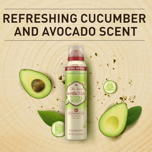 Old Spice Whole Body Deodorant Spray For Men Aluminum Cucumber plus Avocado Scent 24 7 Odor Protection 24 7 Lasting Freshness Safe To Use All Over 3.5 Oz Pack Of 3