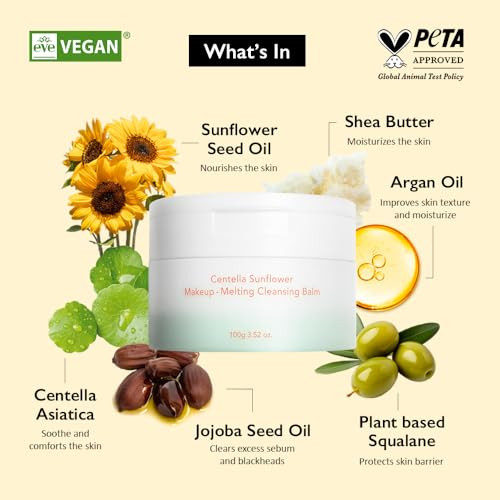 Haruharu Wonder Centella Sunflower Makeupmelting Cleansing Balm Facial Cleanser For Heavy Makeup Removal Korean Skincarefor Sensitive Skin Gentle Daily Cleanser Heavy Makeup Removal Moisturizing Pore Care Cruelty Korean Skin Care 3.52 Oz.