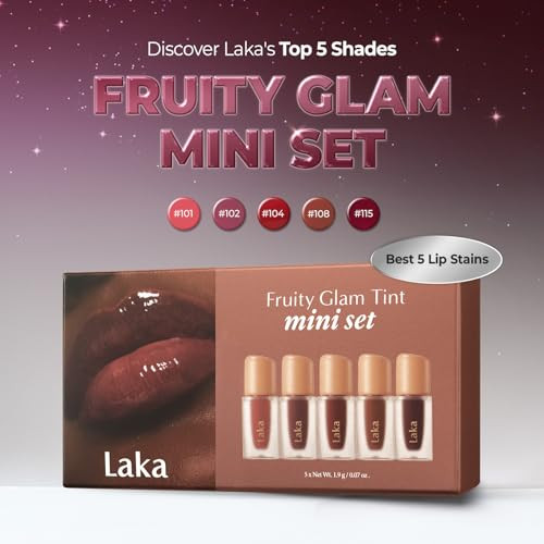 Laka Best Fruity Glam Tint Mini Set 0.07Oz5Ea Set For Women Hydrating And Glowy Finish Lightweight And Comfortable Buildable Color Nonsticky Vegan Kbeauty 1.9G