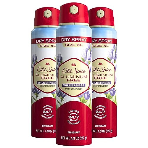Old Spice Aluminum Dry Spray Mens Deodorant Wilderness Scent Of Lavender 24 7 Lasting Freshness 4.3 Oz Pack Of 3