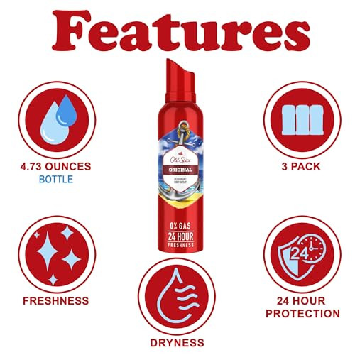 Old Spice Original Deodorant Body Spray Odor Eliminator Body Spray For Men 24Hour Longlasting Gasfree Body Mist Antiperspirant 4.73 Ounces Each 3 Pack
