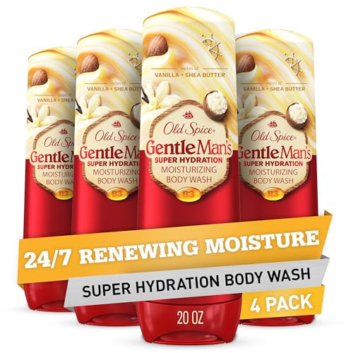 Old Spice Body Wash GentlemanS Super Hydration For Men 24 7 Renewing Moisture Gentle On Skin With Skin Conditioners Vanilla plus Shea Butter Scent 20 Oz Pack Of 4