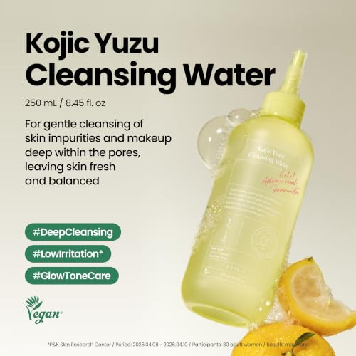 AxisY Axisy Kojic Yuzu Cleansing Water Kojic Acid 500 Ppm Yuzu Extract And Vitamin C For Brightening And Hydrating Micellar Water Makeup Remover Vegan Korean Skin Care Face Wash 8.45 Fl. Oz.