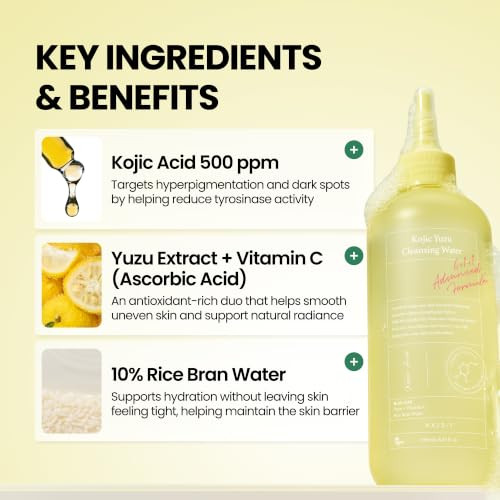 AxisY Axisy Kojic Yuzu Cleansing Water Kojic Acid 500 Ppm Yuzu Extract And Vitamin C For Brightening And Hydrating Micellar Water Makeup Remover Vegan Korean Skin Care Face Wash 8.45 Fl. Oz.
