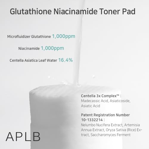Aplb Glutathione Niacinamide Toner Padlipo Gluta Niac Cen 16.6% Korean Skincare Dual Surface Toner Pads Long Lasting Moisturizing Makeup Remover Pore Care 3.38 Fl.Oz