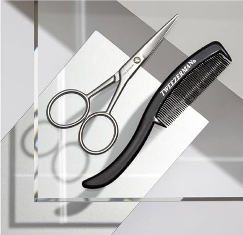 Tweezerman Moustache Scissors And Comb Black