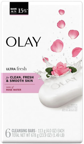 Olay Ultra Fresh Bath Bar For Clean Fresh And Smooth Skin With Notes Of Rosewater 23.9 Oz 678G 6 Count Pack Of 1