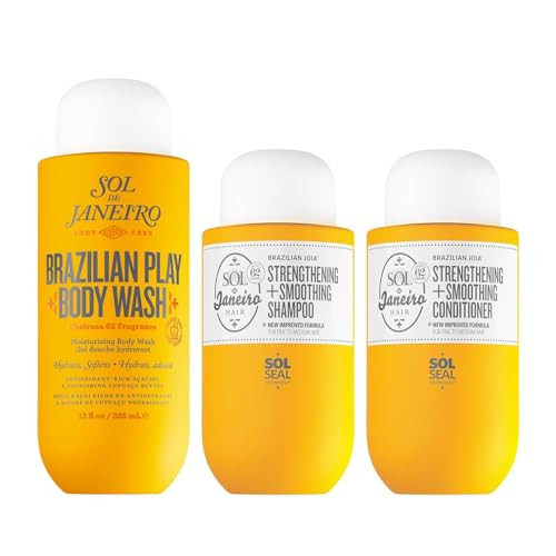 Sol De Janeiro Ultimate Shower Bundlebrazilian Play Moisturizing Shower Cream Gel Body Wash Brazilian Joia Damage Repairing Shampoo And Conditioner Set