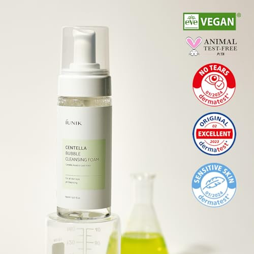 Iunik Centella Bubble Foaming Vegan Facial Cleanser 69% Centella Asiatica Extract Soothing Moisturizing Exfoliating Removes Pore Blackheads Whiteheads centella Asiatica 5.07 Fl Oz